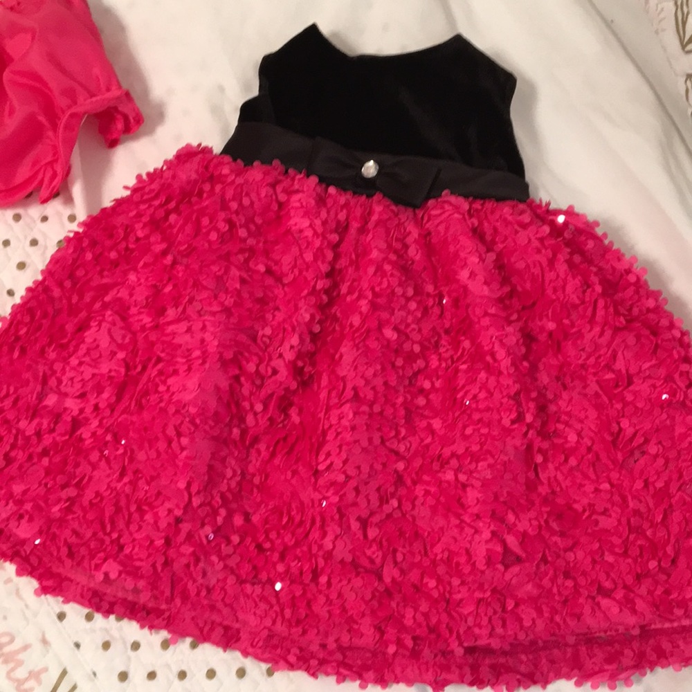 [ Olivia Rose Black Velvet Pink Flower Girl Floral Princess Dress ] 6/9M